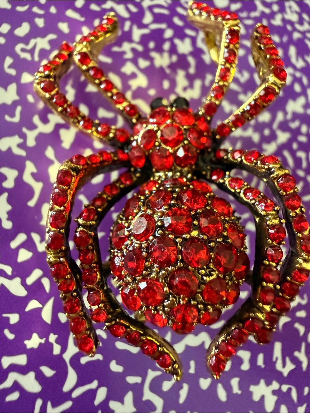 Red rhinestone spider brooch